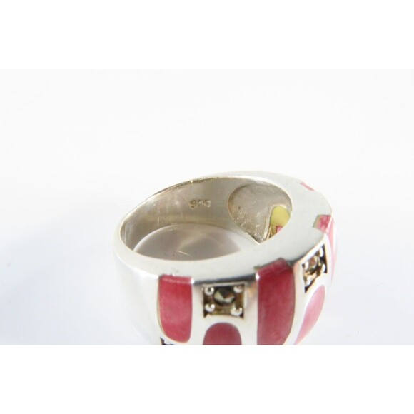 Marcasite and Inlaid Dyed Red Resin Sterling Silver Band Ring Size 6.5 - Picture 6 of 7